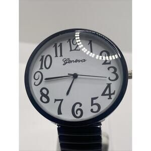 Geneva Womens Black Strechband Quartz Fashion Watch New Battery
